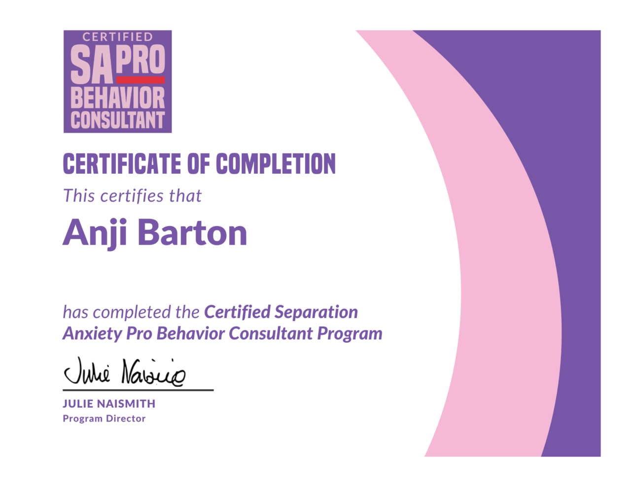 Certified SA Pro Behavior Consultant