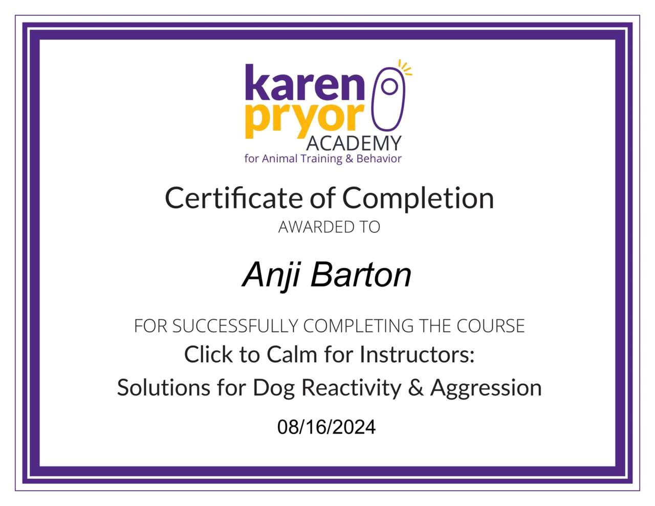 Click to Calm for Instructors: Solutions for Dog Reactivity & Aggression